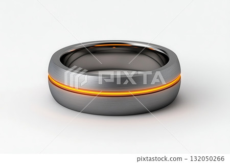 Elegant gray and orange wedding band displaying modern craftsmanship and unique design 132050266