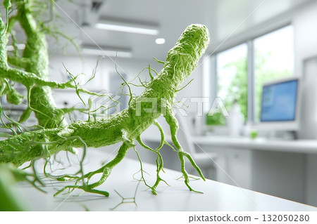 Expansive Green Root Structure in Modern Laboratory Setting with Natural Light 132050280