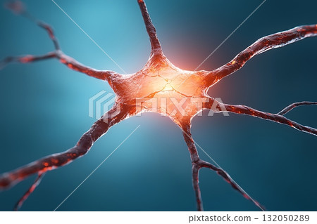 Detailed Illumination of a Neuron Structure with Radiating Axons and Dendrites in Abstract Style Detailed Illumination of a Neuron Structure with Radiating Axons and Dendrites in Abstract Style 132050289
