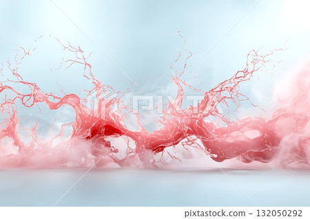 Abstract Red Flowing Smoke with Organic Tendrils in Soft Blue Background for Art Design 132050292