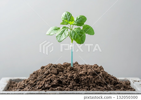 Green Plant Seedling Growing in Fertile Soil with Soft Natural Lighting on a Plain Background Green Plant Seedling Growing in Fertile Soil with Soft Natural Lighting on a Plain Background 132050300