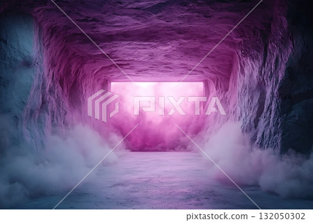 Ethereal Cave Entrance with Soft Purple Light and Misty Atmosphere for Fantasy Themes 132050302