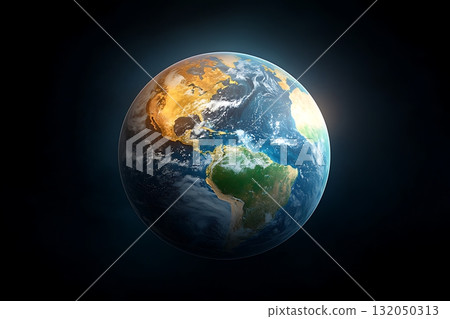 Stunning View of Earth from Space with Detailed Landmass and Ocean Coverage Illuminated by Sunlight Stunning View of Earth from Space with Detailed Landmass and Ocean Coverage Illuminated by Sunlight 132050313