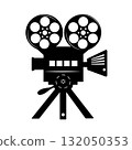 Black and white movie camera icon 132050353