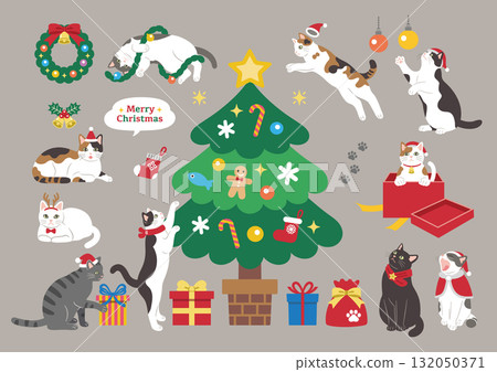 Illustration of a cute cat enjoying Christmas 132050371