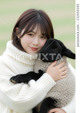 抱著羊的女孩 132050395