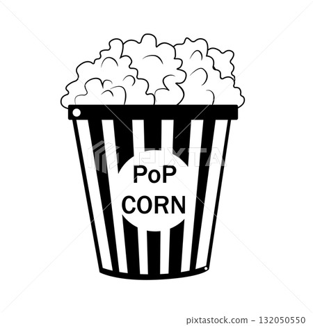 Black and white popcorn. Cartoon movie popcorn. 132050550