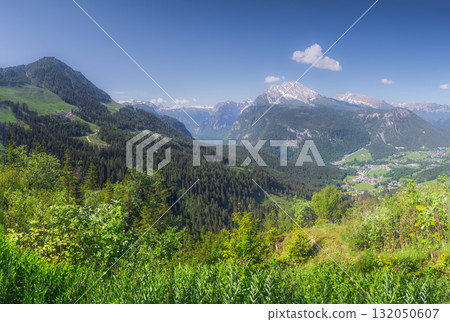 View of mountain valley near Jenner mount in Berchtesgaden National Park, Alps 132050607