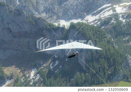 Hang gliding above mountain valley near Jenner mount Berchtesgaden National Park 132050609