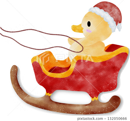 Christmas illustration with yellow duckling and roller skates.Cute yellow duckling Christmas illustration with yellow duckling and roller skates.Cute yellow duckling 132050666