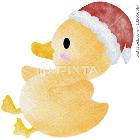 Christmas illustration with yellow duckling and roller skates.Cute yellow duckling 132050667