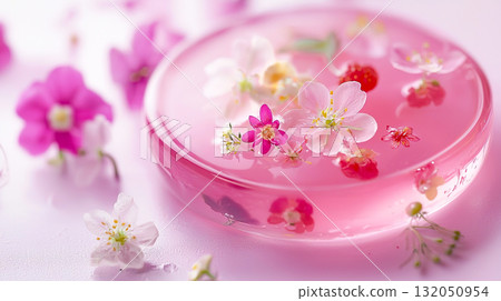 粉紅色果凍裝飾著可愛的花朵 132050954