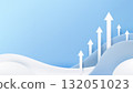 business growth and leadership concept with white arrows rising upward in paper cut style blue background symbolizing success, progress, direction, and teamwork in corporate innovation 132051023