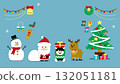 可愛的聖誕插圖集（聖誕老人、馴鹿、禮物、樹、雪人），有背景，沒有文字 132051181