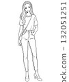 休閒時尚女性的線條畫 132051251