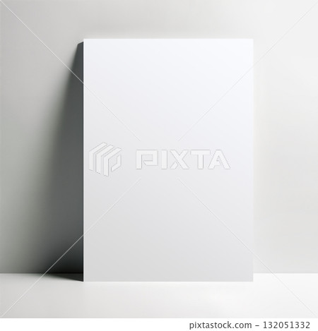 Light shines on blank paper mockup template, vertical paper advertising poster leaflet display material picture 132051332