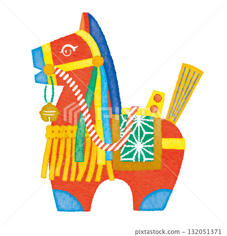 當地玩具 Chagu Chagu Umako 的插圖，用於新年賀卡 132051371