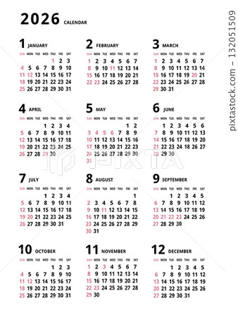 2026 Annual Calendar - Simple Vertical 132051509