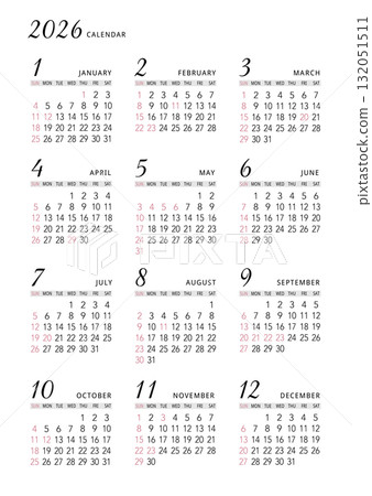2026 Annual Calendar - Simple Vertical 132051511