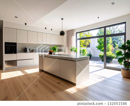 Modern inclusive apartment, Adjustable countertop, minimalist decor, natural light, accessibility design Modern inclusive apartment, Adjustable countertop, minimalist decor, natural light, accessibility design 132051586