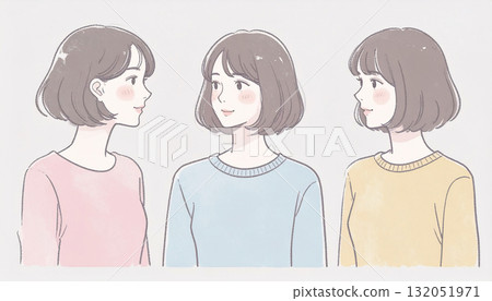 婦女和女孩的水彩和手繪插圖素材 132051971