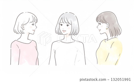 Watercolor and hand-drawn illustration material of women and girls 132051991