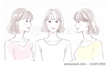 Watercolor and hand-drawn illustration material of women and girls 132051993