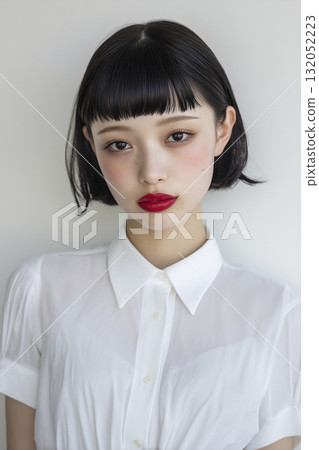 剪裁模型:日本女性,短髮,齊瀏海 剪裁模型:日本女性,短髮,齊瀏海 132052223