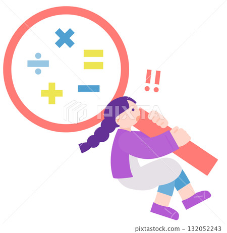 Illustration of a girl holding a magnifying glass and noticing something strange Illustration of a girl holding a magnifying glass and noticing something strange 132052243