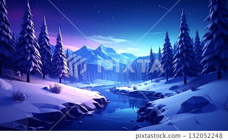 Winter Pine Forest at Night Winter Pine Forest at Night 132052248
