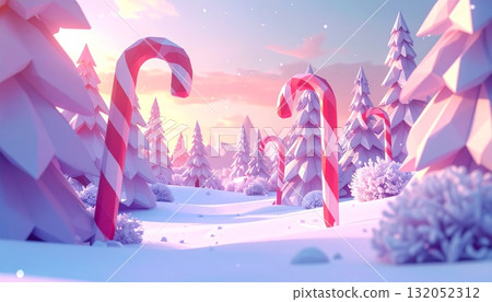 Snowy Pine Forest with Giant Candy Canes Snowy Pine Forest with Giant Candy Canes 132052312