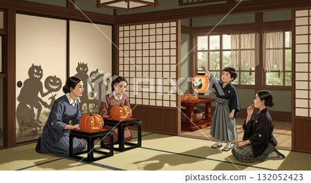 Japanese-style horror! Halloween preparations in an old house with demon shadow puppets 132052423