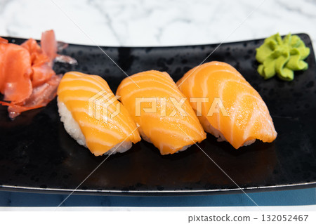 Delicious salmon nigiri sushi in Europe 132052467