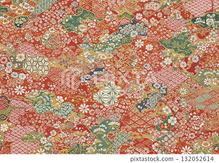 紅色和綠色的日本圖案背景華麗的雲形和傳統圖案 132052614