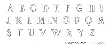 Monoline Alphabet, Single Line Display Letters with Minimalist Outline Style 132052786