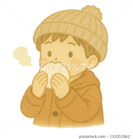 [Winter] Illustration of a boy eating a steamed meat bun 132052862