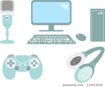 Device illustration material set for game streaming and PC work 132052919