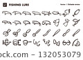 Hand-drawn icon illustration set of lures and fishing equipment. EPS version allows you to edit line thickness etc. 132053079