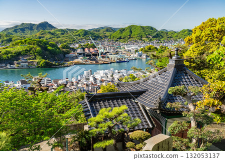 <廣島縣>尾道市街景及山頂景觀的全景 132053137