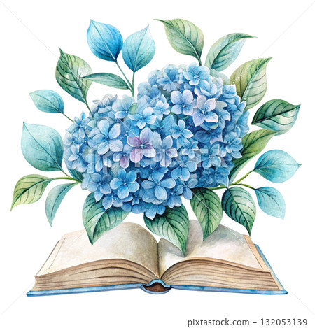 Flowers emerge from a watercolor painting on a white background 132053139