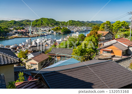<廣島縣>尾道市街景及山頂景觀的全景 132053168