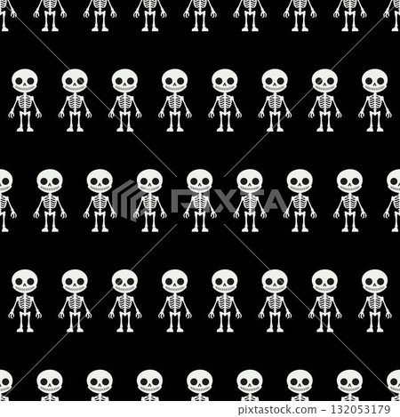 Seamless pattern with cartoon skeletons on black background. 132053179