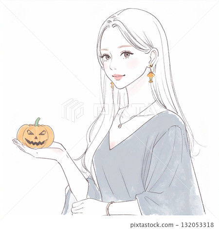 萬聖節婦女和女孩的水彩和手繪插圖素材 132053318