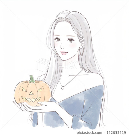 萬聖節婦女和女孩的水彩和手繪插圖素材 132053319