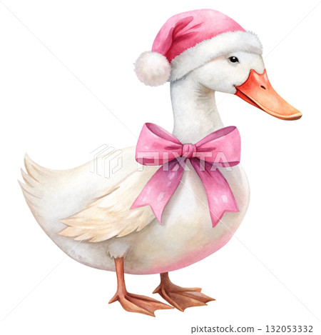 Vintage Christmas Goose Santa Goose Clipart Watercolor 132053332