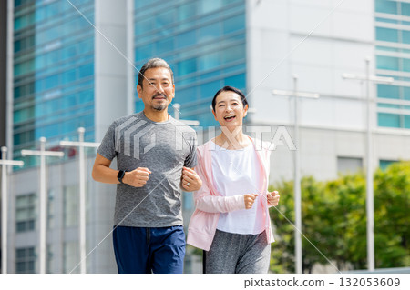 Senior couple jogging Senior couple jogging 132053609