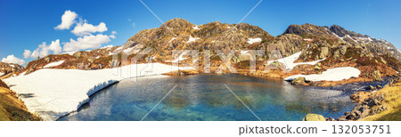Panoramic view of the valley with a high mountain lake. Natural park in the municipality of Sauda. The beautiful nature of Norway 132053751