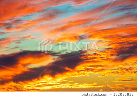 Colorful cloudy sky at sunset. Gradient color. Sky texture. Abstract nature background 132053932