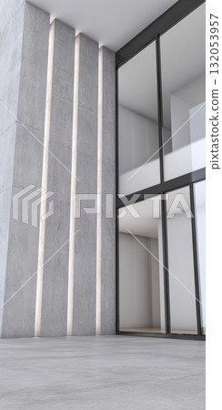 Modern architectural design showcasing sleek concrete walls and expansive glass panels in a spacious interior setting Modern architectural design showcasing sleek concrete walls and expansive glass panels in a spacious interior setting 132053957