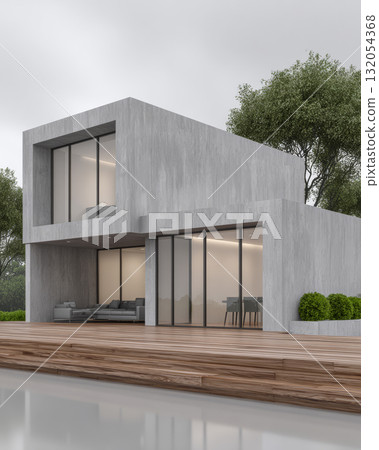 Modern building with large windows against a cloudy sky Modern building with large windows against a cloudy sky 132054368